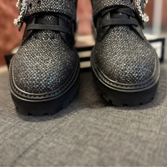 Jimmy Choo Glistening Tweed Embellished Flat Ankle Boots NWOT SZ36.5 US SZ 6.5 - Picture 9 of 12